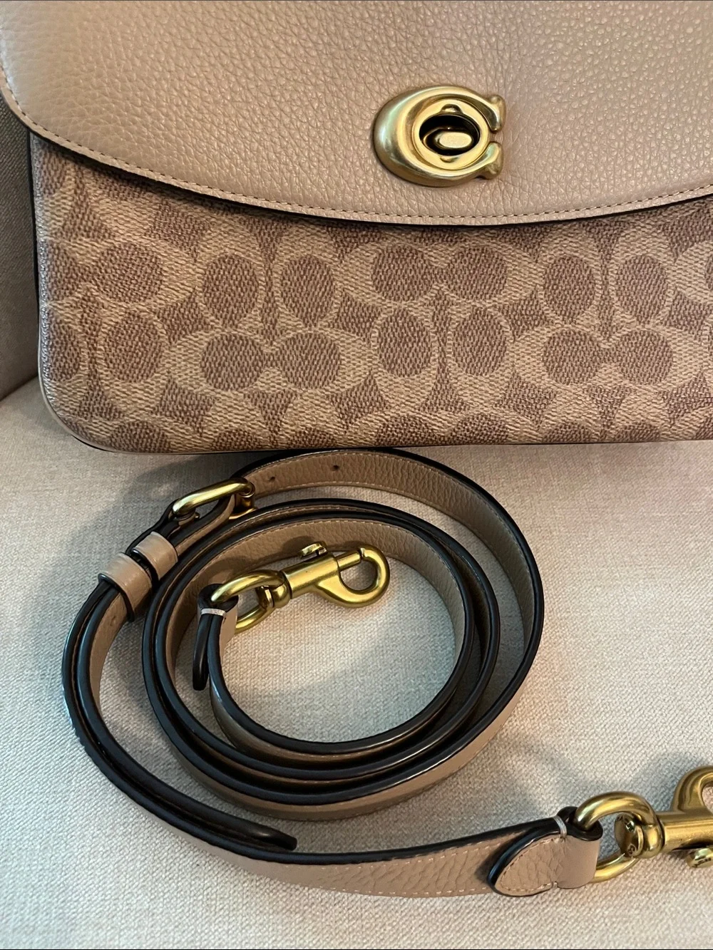 Coach Taupe Signature Canvas Satchel with Leather Flap